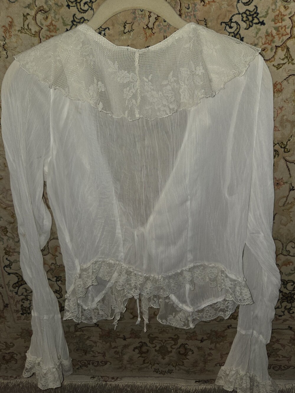 Ruffled White Lolita Lace Trimmed Blouse Layered Under Pinstripe Vest - Picture 5 of 15
